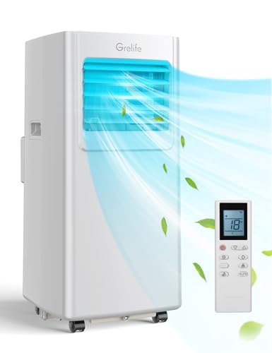 Portable Air Conditioner,Grelife 8000BTU 4-in-1 AC Unit with Fan, and Dehumidifier for Up to 350 sq. ft. Featuring Smart/Sleep Modes, LED Display,Remote Control,Ultra-Quiet at 48dB,24-Hour Timer