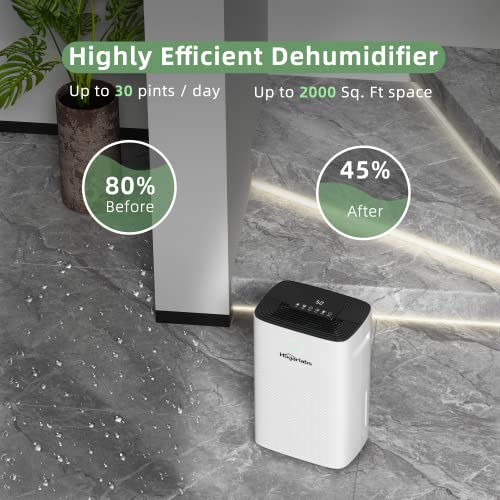HOGARLABS 30 Pint Dehumidifiers for Home and Basements, with 3 Working Modes, Overflow Protection, and Auto Shut off Restart. Ultra Silent Dehumidifier with Drain Hose and Digital Control Panel.