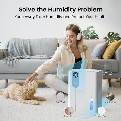 Dehumidifier, VEWIOR 152 OZ Dehumidifiers for Home, Quiet Dehumidifier for Basement with Large Water Tank, Dehumidifiers for Bathroom Bedroom RV Closet with Auto Shut Off and Night Light