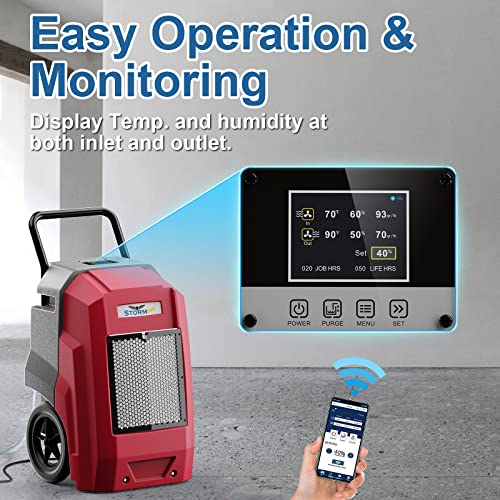 AlorAir 180 Pints Commercial Dehumidifier with Pump Drain Hose, Smart Wi-Fi Dehumidifier for Large Basement, Industrial or Commercial Space, Smart Wi-Fi, 5 Years Limited Warranty, Red