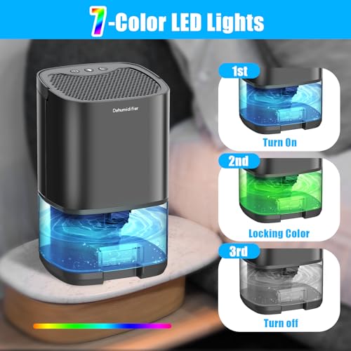 Dehumidifiers for Bedroom 35oz Small Dehumidifier for Home 2500 Cubic Feet(350sq ft) with 7 LED Lights, Ultra Quiet & Auto Shut off Dehumidifier for Bathroom Basement Closet Garage RV, Black