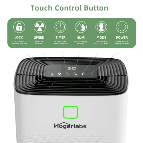 HOGARLABS 30 Pint Dehumidifiers for Home and Basements, with 3 Working Modes, Overflow Protection, and Auto Shut off Restart. Ultra Silent Dehumidifier with Drain Hose and Digital Control Panel.