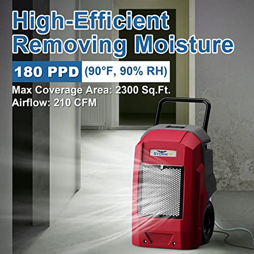 AlorAir 180 Pints Commercial Dehumidifier with Pump Drain Hose, Smart Wi-Fi Dehumidifier for Large Basement, Industrial or Commercial Space, Smart Wi-Fi, 5 Years Limited Warranty, Red