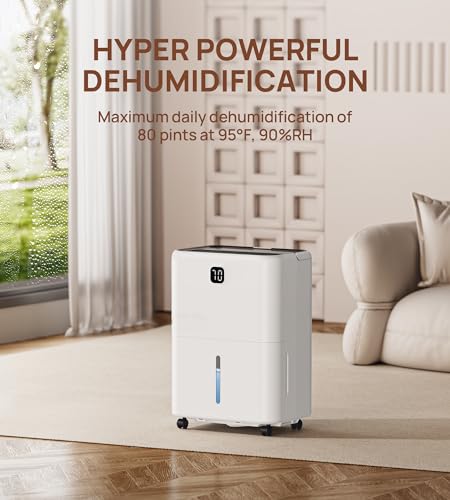 5,000 Sq. Ft Dehumidifier for Basement, 80 Pints VEAGASO Dehumidifiers for Home, Bathroom, Large Room, Closet, Bedroom, Dehumidifier with Drain Hose, Auto Shut Off, Auto Defrost, 5.2L Water Tank