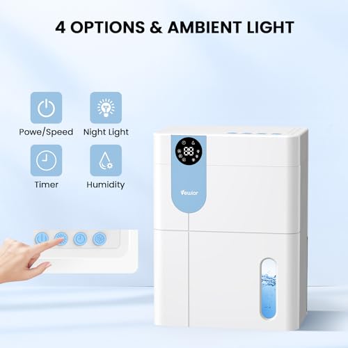 Dehumidifier, VEWIOR 152 OZ Dehumidifiers for Home, Quiet Dehumidifier for Basement with Large Water Tank, Dehumidifiers for Bathroom Bedroom RV Closet with Auto Shut Off and Night Light