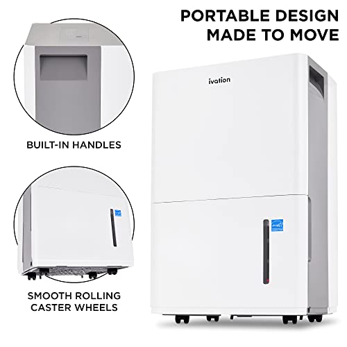 Ivation 4,500 Sq. Ft Energy Star Dehumidifier, Large Capacity Compressor De-humidifier for Extra Big Rooms and Basements w/Continuous Drain Hose Connector, Humidity Control, Auto Shutoff and Restart