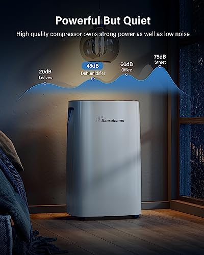 Hansabenne 70-Pints Dehumidifier for Basements - 4500 Sq. Ft. Dehumidifier with Auto or Manual Drainage - Compact Dehumidifier with Intelligent Humidity Control | Auto Defrost | Dry Clothes for Home