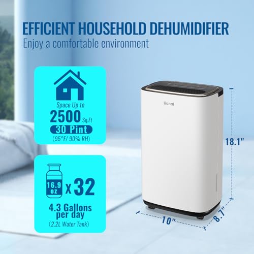 Dehumidifier for Basement 2500 Sq.Ft 30 Pint Small Home Dehumidifiers with Drain Hose for Medium to Large Room, Smart Humidity Control, Removable Air Filter, 2.2L Water Tank