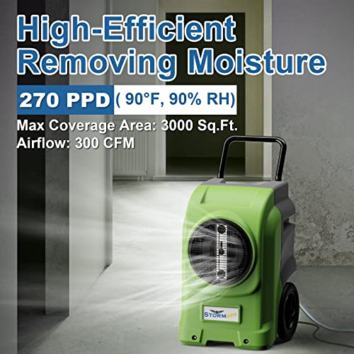 AlorAir 270 Pints Commercial Dehumidifiers Smart Wi-Fi with Pump, Up to 3,000 Sq.Ft Coverage for Large Room or Basements, Industrial Dehumidifier with Drain Hose, 5 Years Limited Warranty, Green