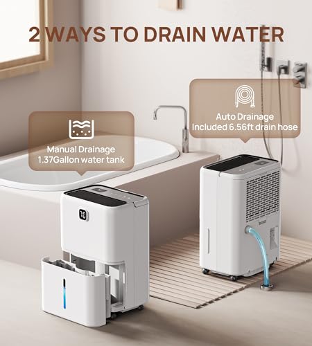 5,000 Sq. Ft Dehumidifier for Basement, 80 Pints VEAGASO Dehumidifiers for Home, Bathroom, Large Room, Closet, Bedroom, Dehumidifier with Drain Hose, Auto Shut Off, Auto Defrost, 5.2L Water Tank