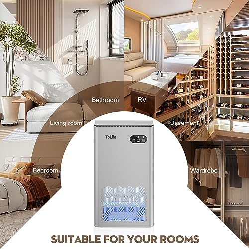 Dehumidifier, ToLife Dehumidifiers for Room, 95 OZ Water Tank, (950 sq.ft) Dehumidifiers for Basement Home Bathroom Bedroom with Auto Shut Off, 7 Colors LED Light, Silver TZ-C2