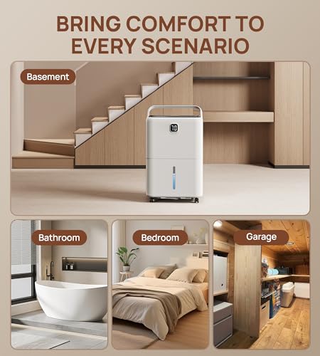 5,000 Sq. Ft Dehumidifier for Basement, 80 Pints VEAGASO Dehumidifiers for Home, Bathroom, Large Room, Closet, Bedroom, Dehumidifier with Drain Hose, Auto Shut Off, Auto Defrost, 5.2L Water Tank