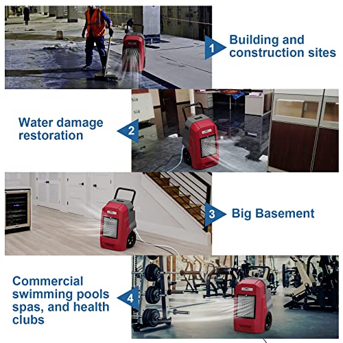 AlorAir 180 Pints Commercial Dehumidifier with Pump Drain Hose, Smart Wi-Fi Dehumidifier for Large Basement, Industrial or Commercial Space, Smart Wi-Fi, 5 Years Limited Warranty, Red
