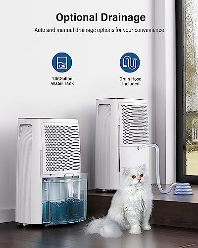Hansabenne 70-Pints Dehumidifier for Basements - 4500 Sq. Ft. Dehumidifier with Auto or Manual Drainage - Compact Dehumidifier with Intelligent Humidity Control | Auto Defrost | Dry Clothes for Home