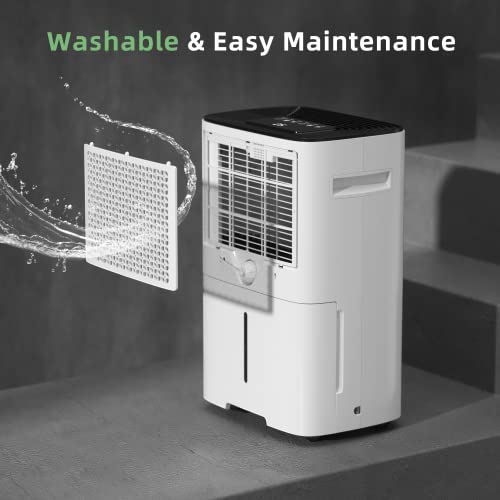 HOGARLABS 30 Pint Dehumidifiers for Home and Basements, with 3 Working Modes, Overflow Protection, and Auto Shut off Restart. Ultra Silent Dehumidifier with Drain Hose and Digital Control Panel.