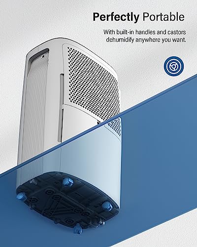 Hansabenne 70-Pints Dehumidifier for Basements - 4500 Sq. Ft. Dehumidifier with Auto or Manual Drainage - Compact Dehumidifier with Intelligent Humidity Control | Auto Defrost | Dry Clothes for Home