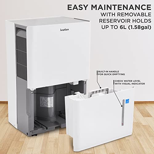 Ivation 4,500 Sq. Ft Energy Star Dehumidifier, Large Capacity Compressor De-humidifier for Extra Big Rooms and Basements w/Continuous Drain Hose Connector, Humidity Control, Auto Shutoff and Restart