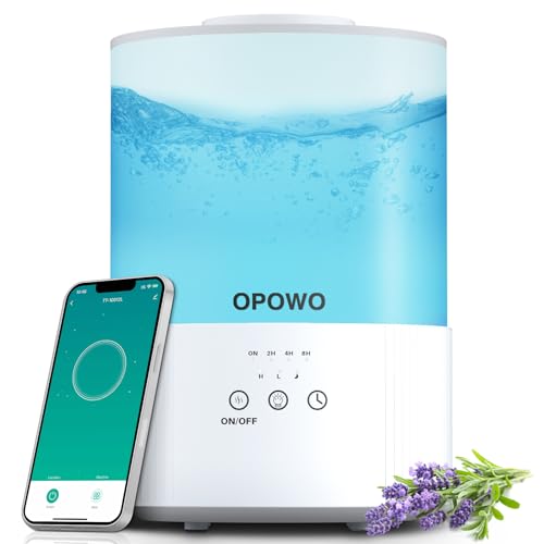 OPOWO Humidifiers for Bedroom Large Room, 2.5L Cool Mist Humidifiers for Baby Plants, Top Fill Air Humidifier for Home with Night Lights, Smart Wifi App Control, 38H Max Runtime, Timer, Sleep Mode
