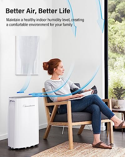 Hansabenne 70-Pints Dehumidifier for Basements - 4500 Sq. Ft. Dehumidifier with Auto or Manual Drainage - Compact Dehumidifier with Intelligent Humidity Control | Auto Defrost | Dry Clothes for Home
