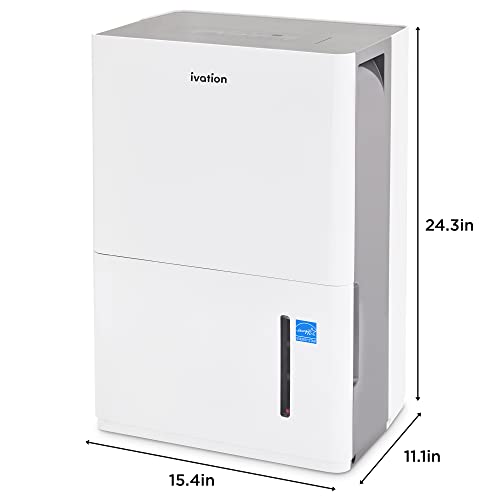 Ivation 4,500 Sq. Ft Energy Star Dehumidifier, Large Capacity Compressor De-humidifier for Extra Big Rooms and Basements w/Continuous Drain Hose Connector, Humidity Control, Auto Shutoff and Restart