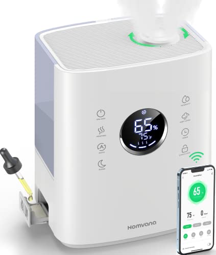 Homvana Smart Humidifier for Bedroom Large Room, 6.5 L Warm & Cool Mist Humidifiers with App&Voice Control, Exclusive Distilled Sterilization, 72H Runtime Air Humidifier Aroma Diffuser for Baby Plants