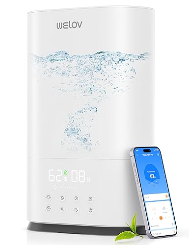 WELOV BoostMist Cool Mist Humidifier for Large Room, Smart Humidifier for Bedroom, 6L Home Humidifier for Plants, Quiet Ultrasonic Humidifier for Baby with APP/Voice Control, Auto Mode, H500 Pro