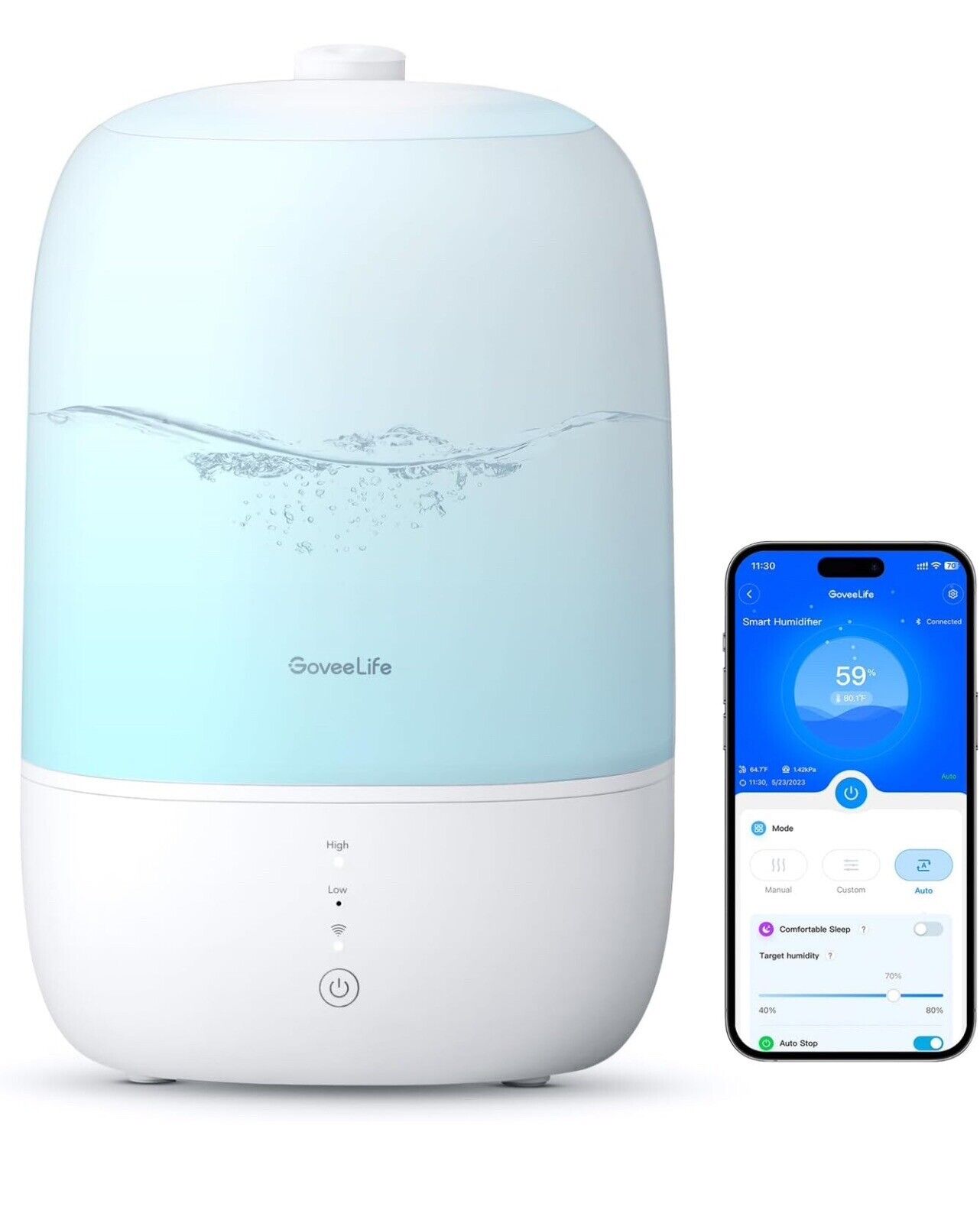 GoveeLife Smart Humidifiers for Bedroom, 3L Top Fill Cool Mist Humidifiers with Essential Oil Diffuser, Humidity Control, WiFi Air Humidifier with Night Light, for Baby, Plants, Home, Work with Alexa