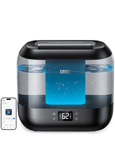 Dreo 4L Smart Humidifiers for Bedroom, Quiet Supersized Cool Mist Ultrasonic Humidifier with Diffuser and Nightlight, 32 Hour Long Runtime for Home, Indoor, Nursery, Plant, Black