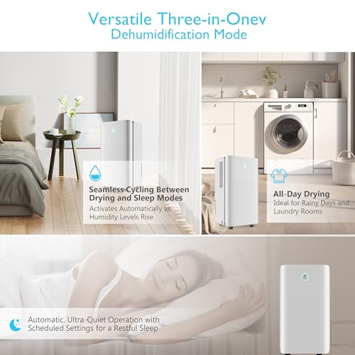 1750 Sq. Ft Ukoke Portable Dehumidifier for Medium Spaces | Efficient 32 Pints/Day Dehumidification, 3 Smart modes, Auto Drainage | Whisper-Quiet, Ideal for Basements, Bedrooms, RV