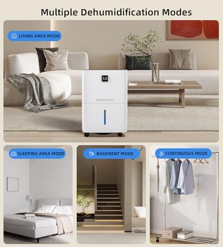 5500 Sq. Ft Dehumidifier for Basement with Drain Hose, VEAGASO 80 Pints Dehumidifiers for Home Large Room Bathroom with Water Tank, Intelligent Humidity Control, Auto Defrost, 24H Timer, Child Lock