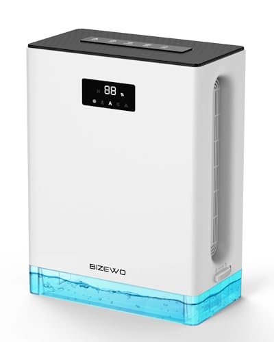 BIZEWO Dehumidifier for Home, 101 oz Water Tank, (950 sq.ft) Dehumidifiers for Basement, Bathroom, Bedroom with Auto Shut Off, Large Room Dehumidifier with 2 Working Mode, Defrost, 7 Colors LED Light