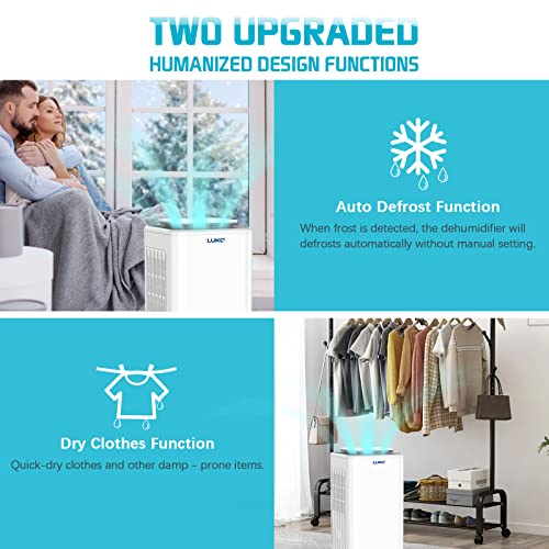LUKO 2000 Sq. Ft Dehumidifiers for Large Room and Basements, 30 Pints Dehumidifier with Drain Hose, Auto or Manual Drainage, 0.528 Gallon Water Tank, Auto Defrost, Dry Clothes Function, 24H Timer