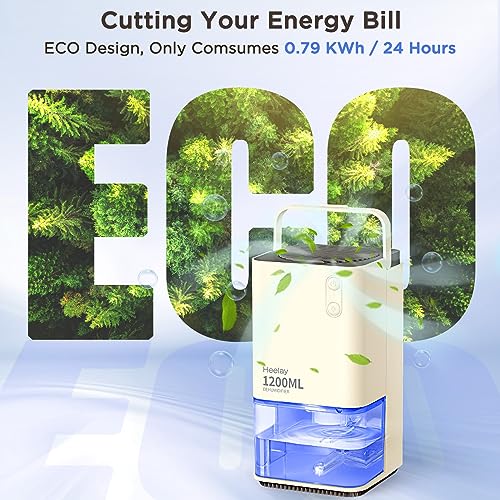 Heelay Dehumidifiers for Home Damp, 320 sq. ft Smart Electric Dehumidifier 40 OZ with Auto Shut off/35dB Ultra Quiet/7 Colorful Lights/Portable Handle for Closets RV Bedroom Bathroom Camper Bacement