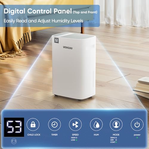 VOVGUU 4500 Sq.Ft 52 Pints Dehumidifier for Basement and Home with Drain Hose & Water Tank, 3 Smart Modes, Humidity Control, Auto Defrost, 24H Timer- 2024 Energy Star Dehumidifer for Large Room