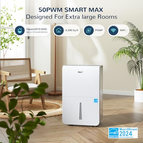 Dehumidifiers with Pump/Hose for Basements 50 Pint (70 Pint 2012 DOE) Energy Star Certified Dehumidifiers with WIFI for 4500 Sq.Ft Large Room,Dehumidifiers for Home,white
