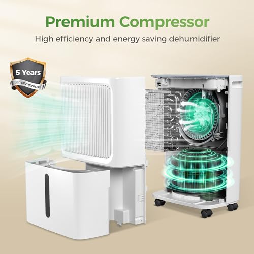 WATTSMART 2,500 Sq Ft Home Dehumidifier with Drain Hose, 55 OZ Water Tank, 24 Hr Timer, 50 Pints High Efficiency Compressor for Basements, Bedrooms, Bathrooms and Laundry Rooms