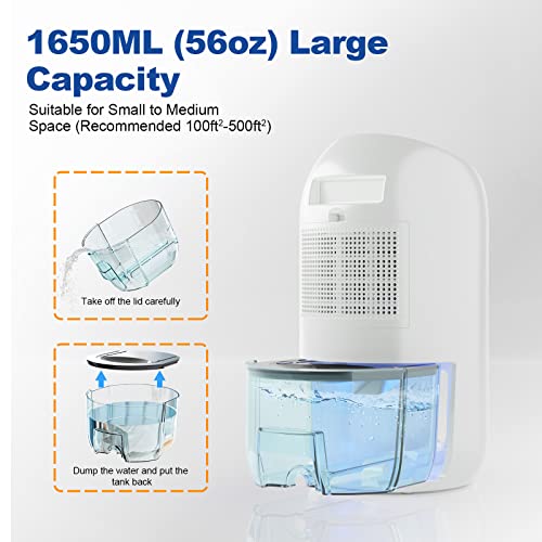 Dehumidifier for Room under 550 sq ft, 56 oz Large Capacity Water Tank, 2 Working Modes/Auto Shut-off, Dual-Semiconductor Quiet Small Dehumidifiers for Home, Bedroom, Basement, Bathroom, Kitchen, RV