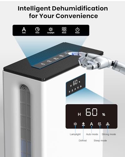 BIZEWO Dehumidifier for Home, 101 oz Water Tank, (950 sq.ft) Dehumidifiers for Basement, Bathroom, Bedroom with Auto Shut Off, Large Room Dehumidifier with 2 Working Mode, Defrost, 7 Colors LED Light