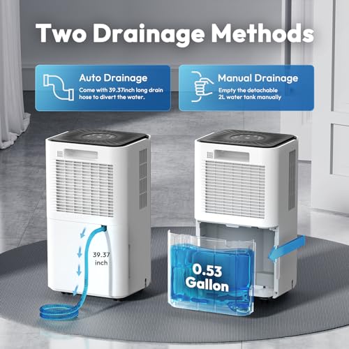 2000 Sq.ft Dehumidifier for Basement, LUKO 30 Pint Dehumidifier with Drain Hose for Continuous Drainage, Intelligent Humidity Control Panel and 24H Timer, 3 Modes, Child Lock, Auto Defrost