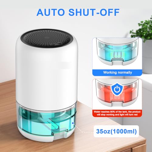PLUSCENT Dehumidifiers for Home Bathroom Bedroom, 35OZ Dehumidifier for Small Room 280 sq.ft with Auto Shut Off, 2 Modes and 7 Colors LED Light Mini Dehumidifiers for Closet Desktop Office RV