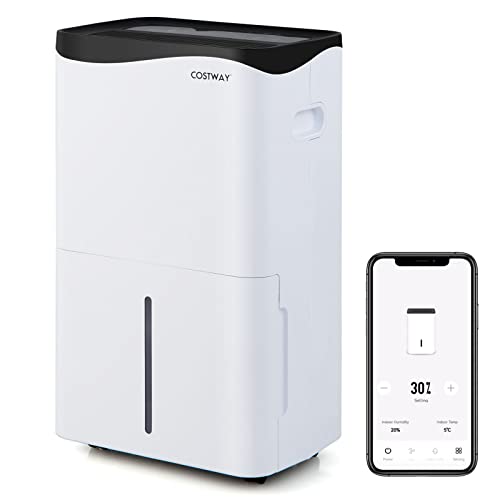 COSTWAY 5500 Sq. Ft Dehumidifier for Basement & Large Room, 100 Pint Dehumidifier with Smart App & Alexa Voice Control, 4 Modes, 2 Speeds, 24H Timer, Low Noise Home Dehumidifier with Drain Hose