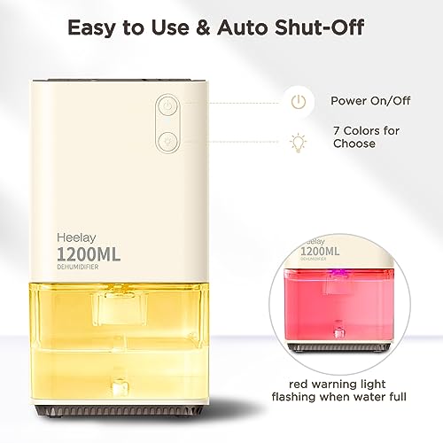 Heelay Dehumidifiers for Home Damp, 320 sq. ft Smart Electric Dehumidifier 40 OZ with Auto Shut off/35dB Ultra Quiet/7 Colorful Lights/Portable Handle for Closets RV Bedroom Bathroom Camper Bacement