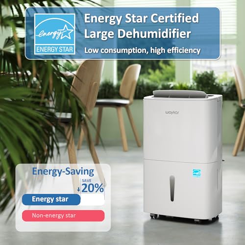 Waykar 150 Pints Energy Star Dehumidifier with Pump for Spaces up to 7,000 Sq. Ft at Commercial and Industrial Large Room, Warehouse, Home, Basement, Bedroom with Drain Hose, Auto Defrost, Self-Drying