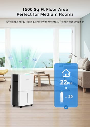1500 Sq.ft Dehumidifier for Basement and Bedroom, Aiusevo 22 Pint Dehumidifiers for Home, Auto and Manual Drainage, Intelligent Humidity Control, 3 Operation Modes, Ideal for Room, Bathroom, RV
