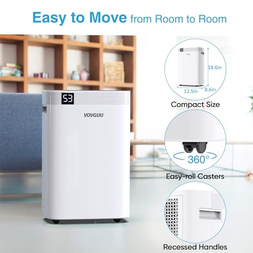 VOVGUU 4500 Sq.Ft 52 Pints Dehumidifier for Basement and Home with Drain Hose & Water Tank, 3 Smart Modes, Humidity Control, Auto Defrost, 24H Timer- 2024 Energy Star Dehumidifer for Large Room