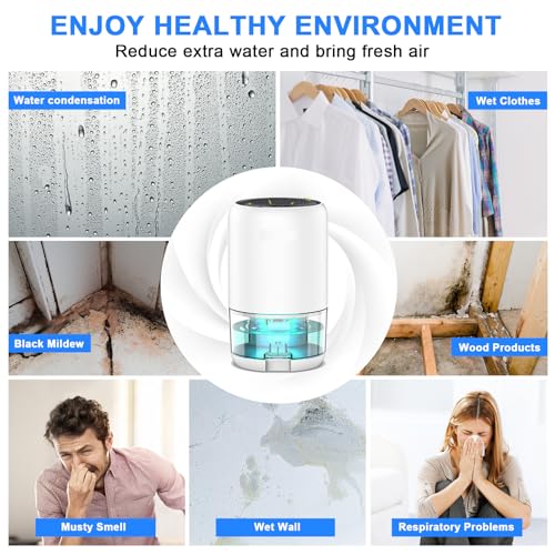 PLUSCENT Dehumidifiers for Home Bathroom Bedroom, 35OZ Dehumidifier for Small Room 280 sq.ft with Auto Shut Off, 2 Modes and 7 Colors LED Light Mini Dehumidifiers for Closet Desktop Office RV