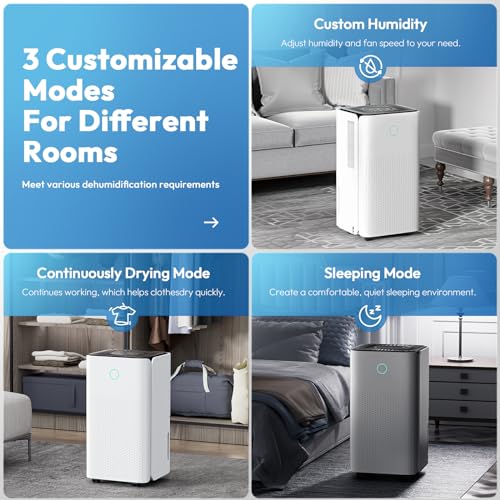 2000 Sq.ft Dehumidifier for Basement, LUKO 30 Pint Dehumidifier with Drain Hose for Continuous Drainage, Intelligent Humidity Control Panel and 24H Timer, 3 Modes, Child Lock, Auto Defrost