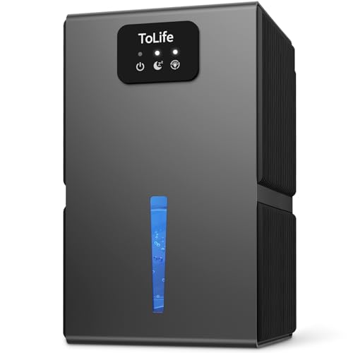 ToLife Dehumidifier, Dehumidifiers for Bedroom, 95OZ Water Tank 950 sq.ft Dehumidifier for Home Bathroom Basement, Auto Shut Off, Sleep Mode, 7 Colors Lights, Gray