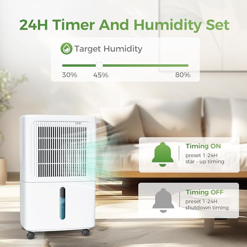 WATTSMART 2,500 Sq Ft Home Dehumidifier with Drain Hose, 55 OZ Water Tank, 24 Hr Timer, 50 Pints High Efficiency Compressor for Basements, Bedrooms, Bathrooms and Laundry Rooms