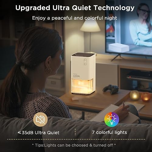 Heelay Dehumidifiers for Home Damp, 320 sq. ft Smart Electric Dehumidifier 40 OZ with Auto Shut off/35dB Ultra Quiet/7 Colorful Lights/Portable Handle for Closets RV Bedroom Bathroom Camper Bacement